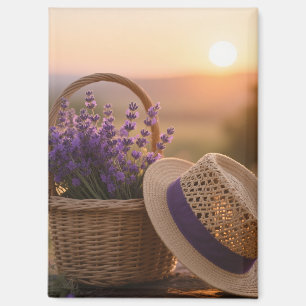 Imán Campo de lavanda al atardecer - Paisaje púrpura se