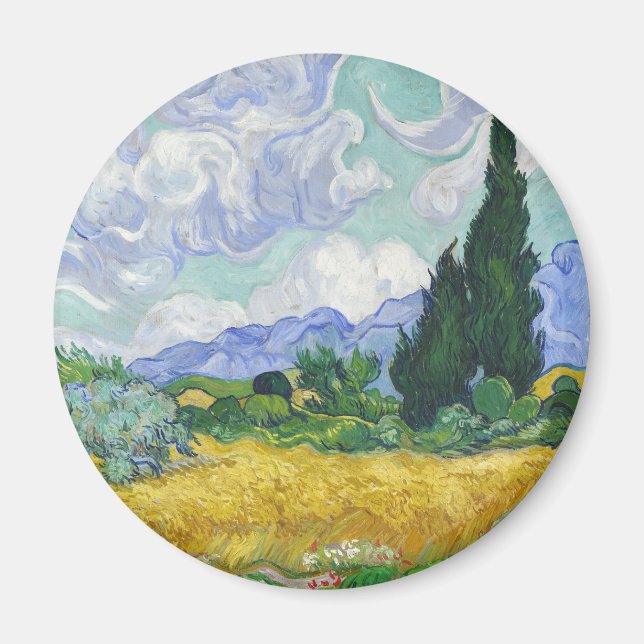 Imán Campo de trigo con cipreses de Van Gogh Arte (Frente)