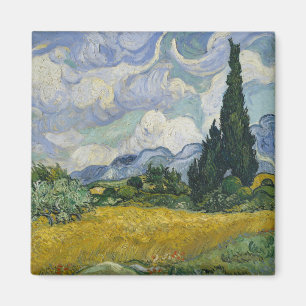 Imán Campo de trigo con cipreses, pintura al óleo, Van 