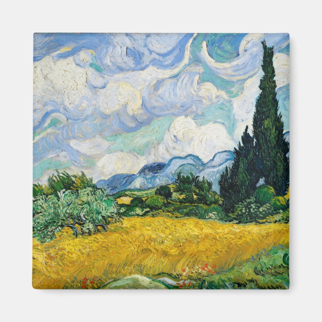 Imán Campo de trigo Van Gogh con cipreses. Impresionism (Frente)
