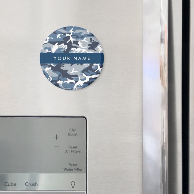 Imán Camuflaje azul de nieve de invierno Tu nombre pers (In situ (nevera))