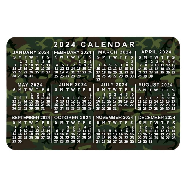 Imán Camuflaje del calendario mensual de 2024 años Camo (Horizontal)