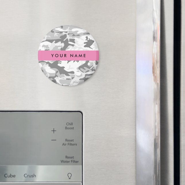 Imán Camuflaje gris de nieve en invierno Tu nombre pers (In situ (nevera))