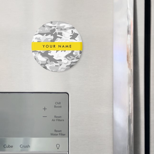 Imán Camuflaje gris de nieve en invierno Tu nombre pers (In situ (nevera))