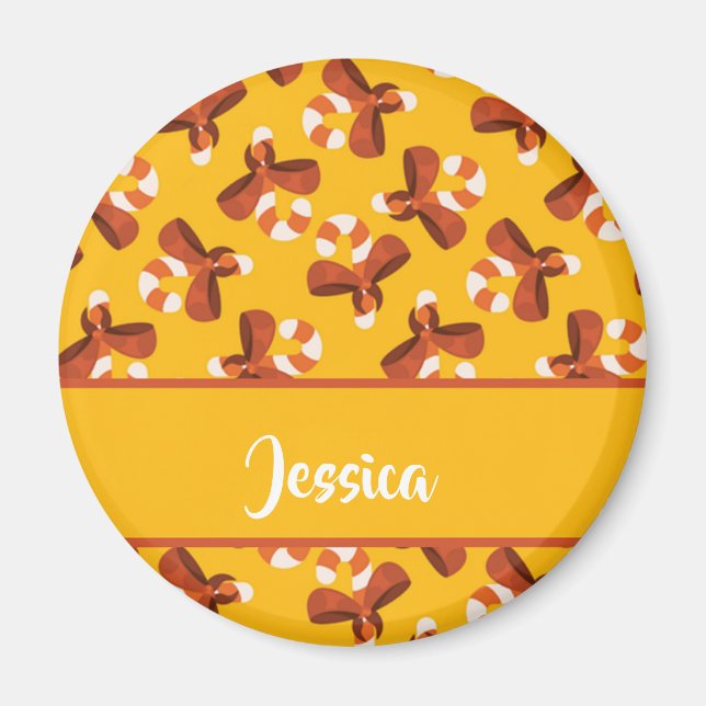 Imán Caña de caramelo envuelta con un patrón de arco ro (Frente)