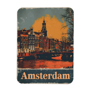 Imán Canal Charm: La tarjeta postal antigua de Amsterda