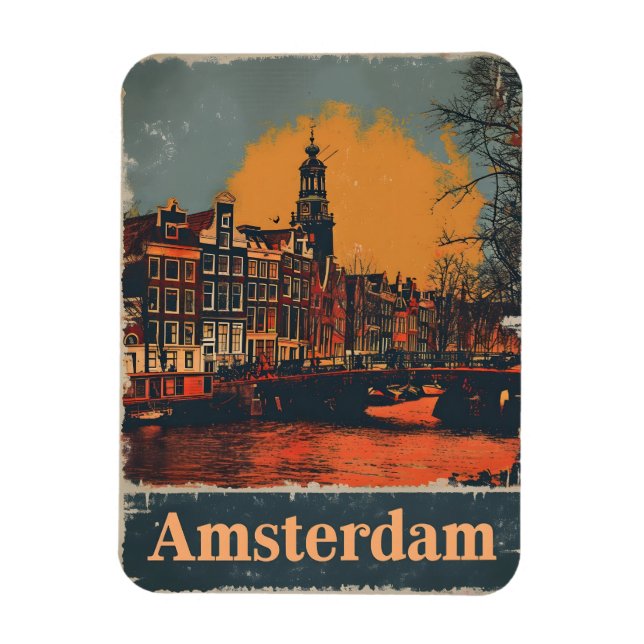 Imán Canal Charm: La tarjeta postal antigua de Amsterda (Vertical)