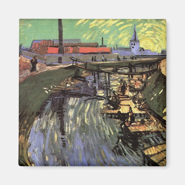 Imán Canal con mujeres lavando de Vincent van Gogh (Frente)