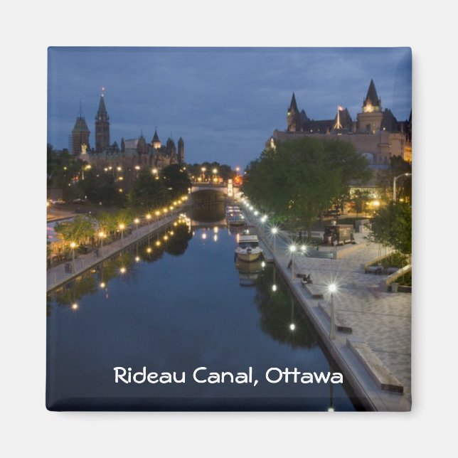 Imán Canal Rideau y Sussex Drive de noche. (Frente)