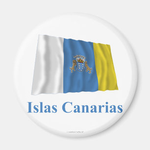 Imán Canarias ondeando bandera con nombre en español