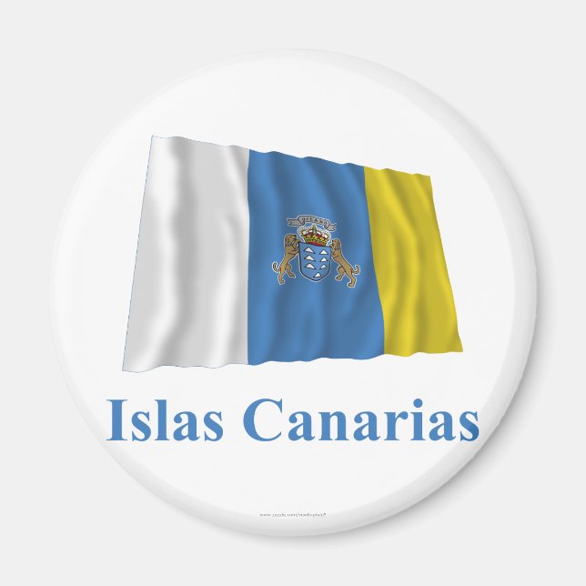 Imán Canarias ondeando bandera con nombre en español (Frente)