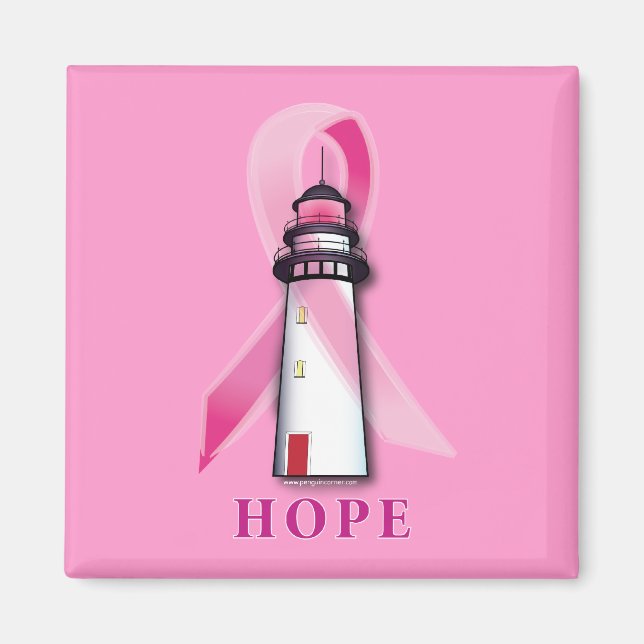 Imán Cáncer de mama: Faro de esperanza con cinta rosada (Frente)