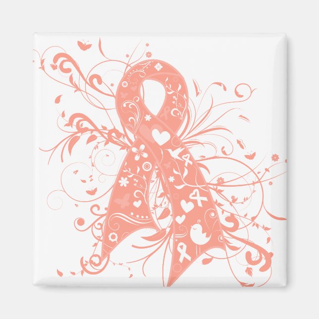 Imán Cáncer Uterino Floral Swirls Ribbon (Frente)