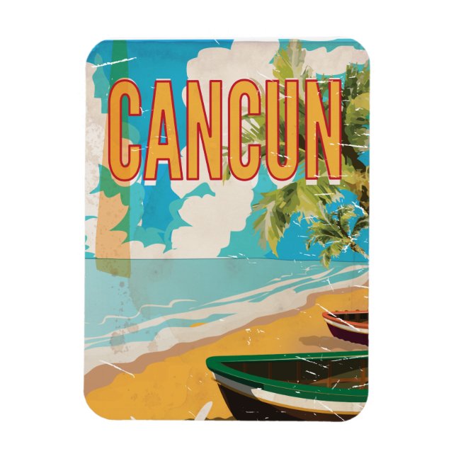 Imán Cancun México Beach Vintage poster de viajes (Vertical)