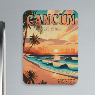 Imán Cancún México Palm Tree Sunset Travel Souvenir