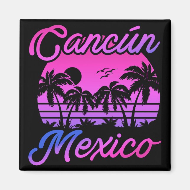 Imán Cancun México Palm Trees Retro Viajes Souvenirs (Frente)