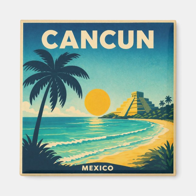 Imán Cancun Vintage Travel Poster Magnet (Frente)