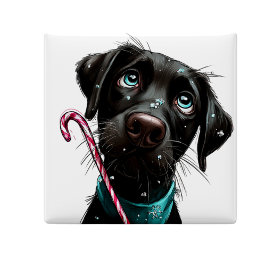 Imán Candy Cane Black Dog Christmas Magnet