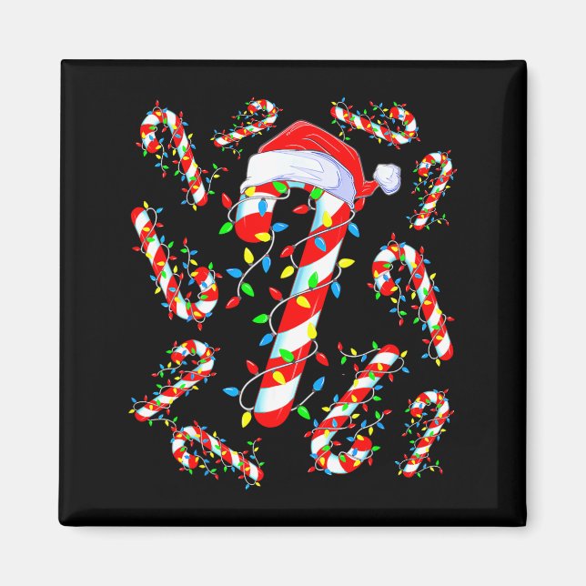 Imán Candy Cane Crew Red And White Santa Funny Christma (Frente)