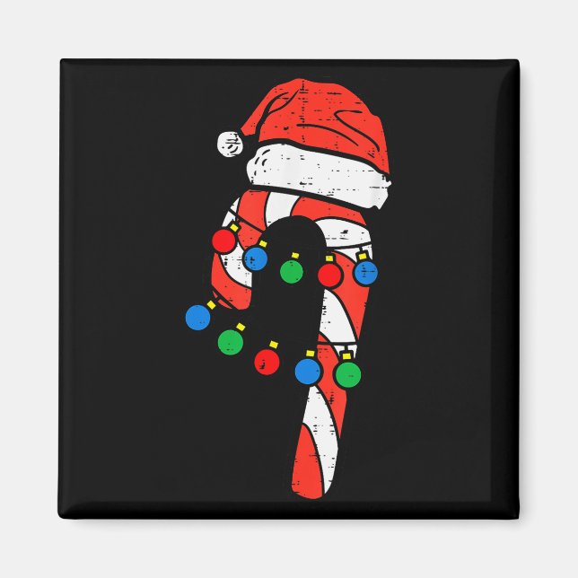 Imán Candy Cane Santa Hat Christmas Lights Xmas Men Wom (Frente)