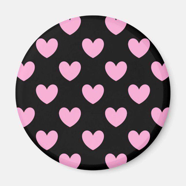 Imán Candy de algodón Corazón de polka rosa sobre negro (Frente)