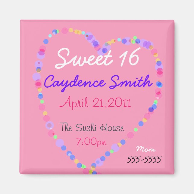 Imán Candy Heart Sweet 16 cumpleaños (Frente)