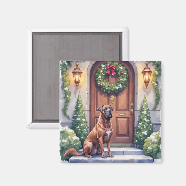 Imán Cane Corso Gran Puerta Evergreen Arte de Navidad (Anverso/Reverso)