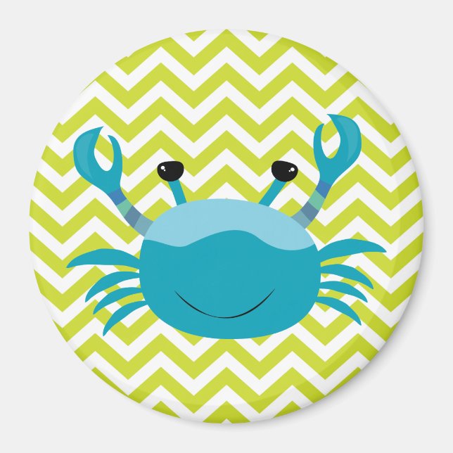 Imán Cangrejo azul en patrón de rayas de cheurón verde (Frente)