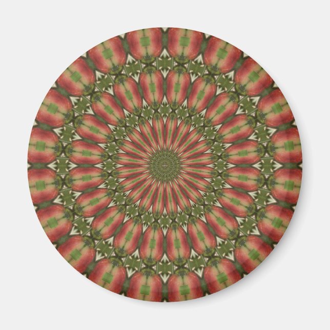 Imán cangrejo manzana kaleidoscopio rojo, verde abstrac (Frente)