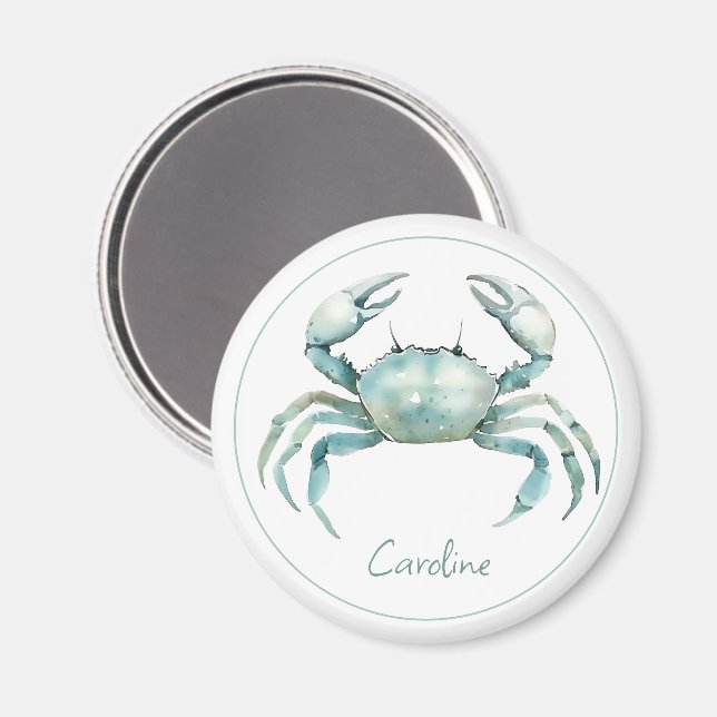 Imán Cangrejo Personalizado de Acuarela Costera (Anverso/Reverso)