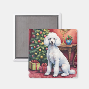 Imán Caniche Elegante Junto al Árbol de Navidad Perro d