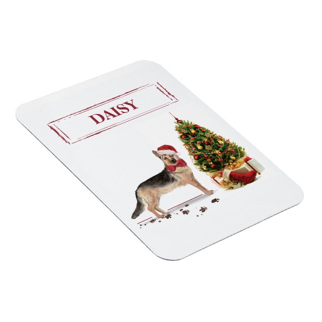 Imán Caniche Gris Perro Divertido de Navidad con Árbol (Lado Derecho)