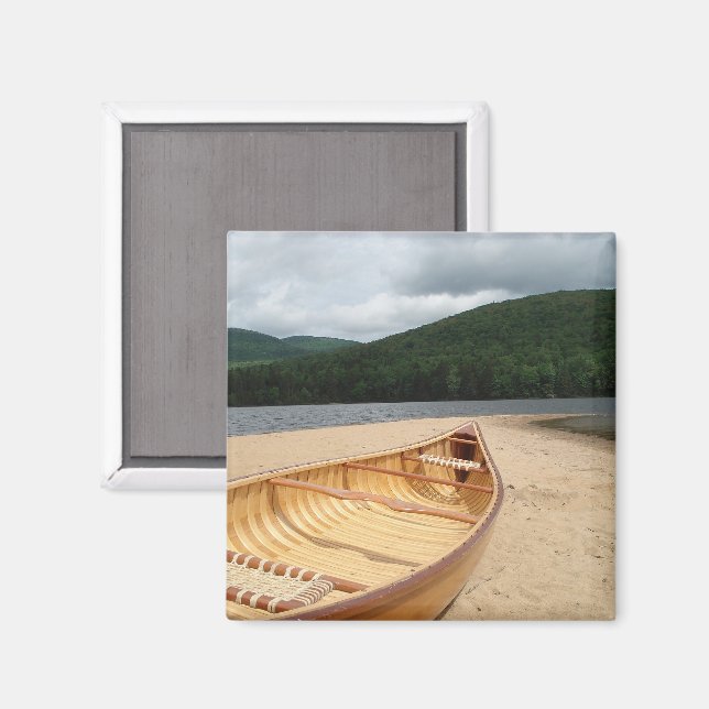 Imán Canoa en la playa a orillas del lago (Anverso/Reverso)