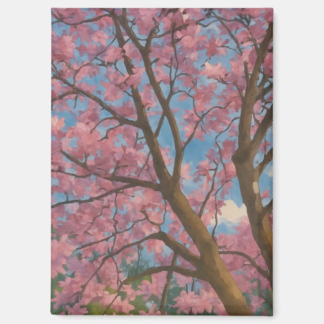 Imán Canopy de primavera - Pintura de árbol de flores y (Anverso)