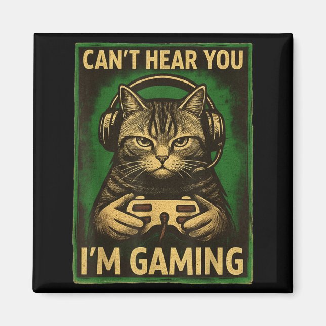 Imán Can't Hear You I'm Gaming Funny Gamer Cat Playing  (Frente)