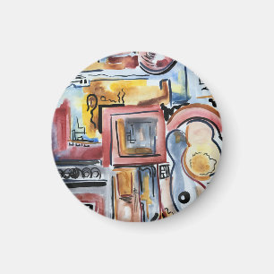 Imán Cantando En La Cocina-Arte Acuarela Abstracto