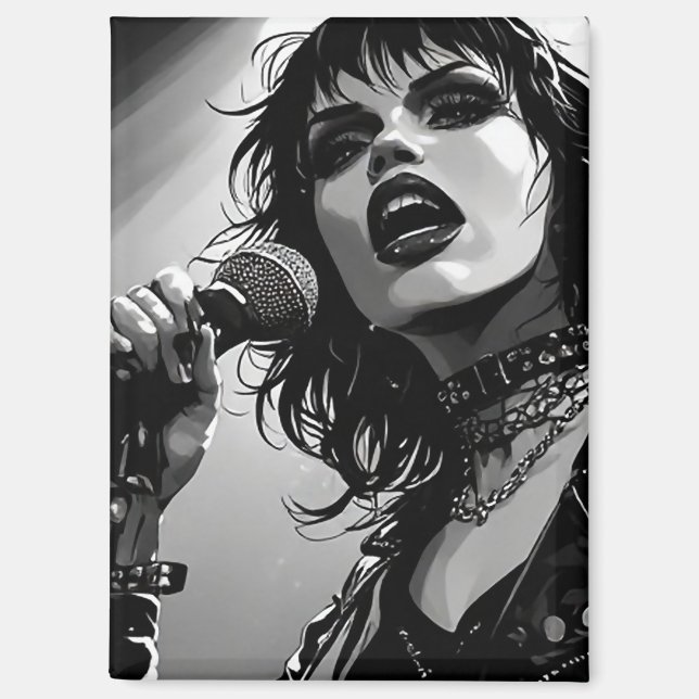 Imán Cantantes góticos punk de estilo cómic gráfico BW  (Anverso)