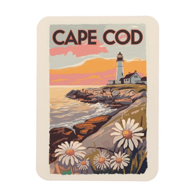 Imán Cape Cod Massachusetts Arte de Viaje Pictórico Ret (Vertical)