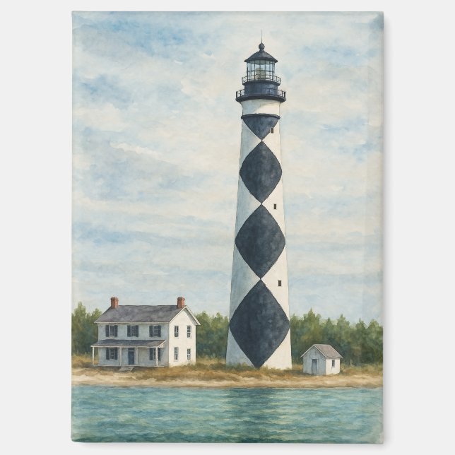 Imán Cape Lookout Lighthouse Watercolor (Anverso)