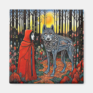 Imán Caperucita roja se encuentra con el lobo