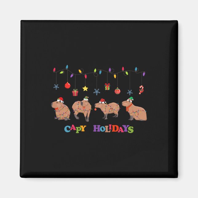 Imán Capibara Feliz Navidad Capybaras Lover Funny Cap (Frente)