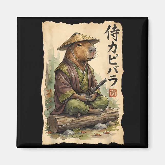 Imán Capibara Samurái Arte Japonés Gráfico Antiguo Dive (Frente)