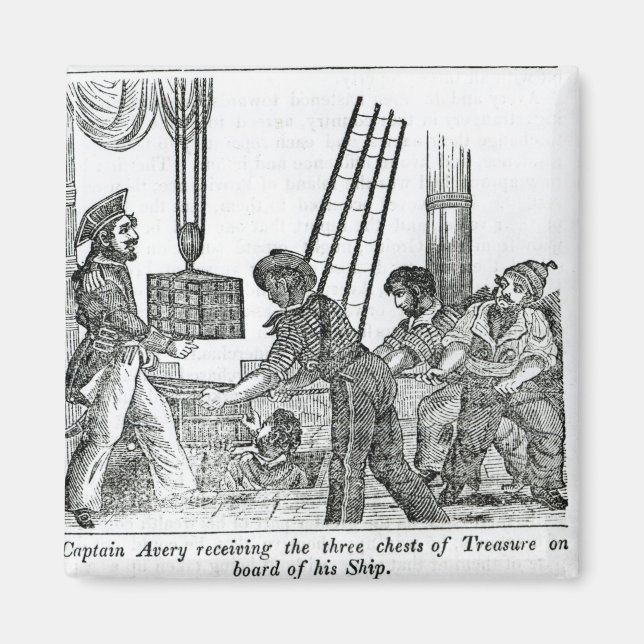 Imán Capitán Avery recibiendo tres cofres de tesoro (Frente)