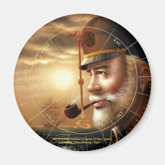 Imán Capitán/brújula de NOTICIAS y mapas o capitán del  (Frente)