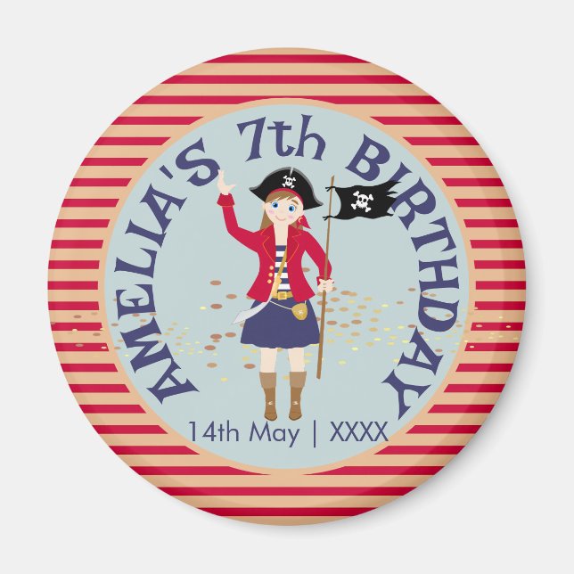 Imán Capitán de la Fiesta de Cumpleaños del Barco Pirat (Frente)