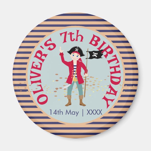 Imán Capitán de la Fiesta de Cumpleaños del Barco Pirat (Frente)