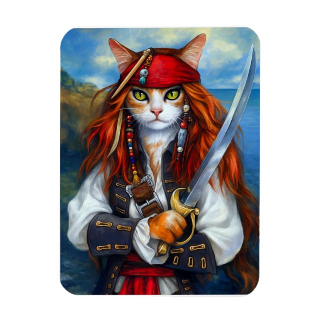 Imán Capitán Garras del Mar de Azure | Gato pirata (Vertical)