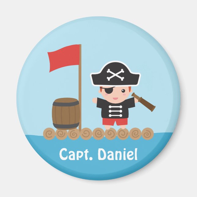 Imán Capitán Pirata Oceánico Adorable Niño Balsa (Frente)