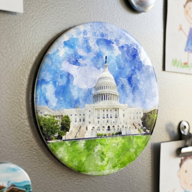 Imán Capitolio de los Estados Unidos en Washington DC A (United States Capitol in Washington DC Watercolor. Magnet)
