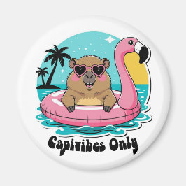 Imán Capivara Estilosa no Verão com Boia Rosa